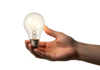 Photo of Hand Holding Lit Lightbulb Innovation on Transparent Backdrop
