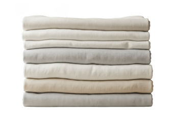 Pile of Neutral Tone Soft Towels Stacked for Laundry Isolated Background