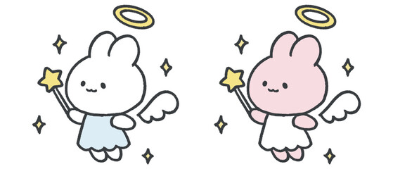 かわいい天使ウサギのイラストセット