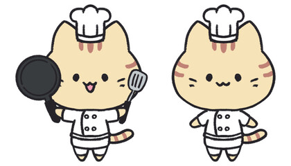 かわいい猫のシェフのイラストセット