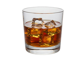 Isolated Transparent Whiskey Glass with Ice Cubes Alcohol on Clear