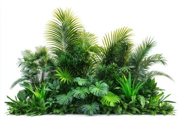 Lush green tropical plants bush vegetation jungle leaves.