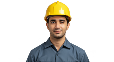 Portrait Of Worker In Yellow Helmet With Transparent Background