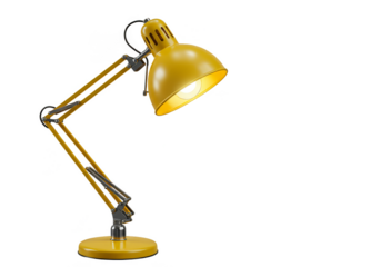 Isolated Yellow Desk Lamp With Adjustable Arm On Transparent Background