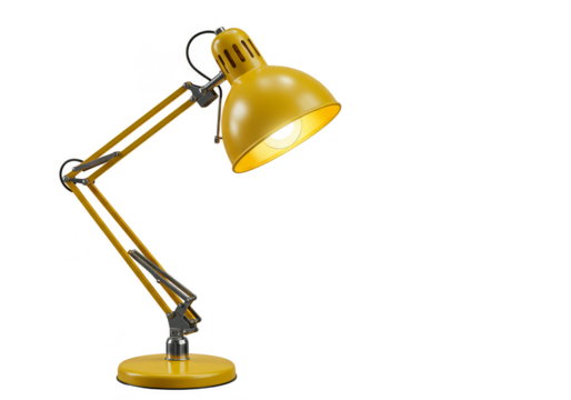 Isolated Yellow Desk Lamp With Adjustable Arm On Transparent Background