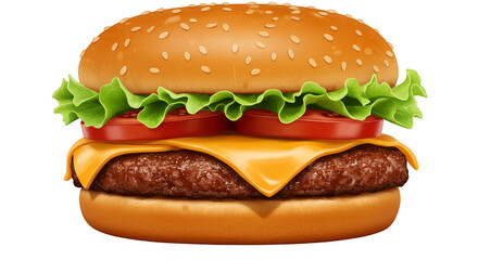 Realistic Isolated Hamburger with Cheese and Fresh Vegetables on Bun