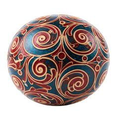 Ornate Sphere Ornament with Swirls in Red Blue and Gold Illustration