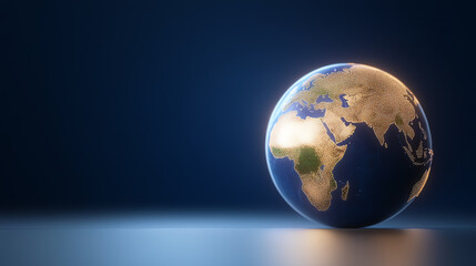 Fototapeta premium A beautifully illuminated globe highlighting the continents of Africa and Asia against a dark background.