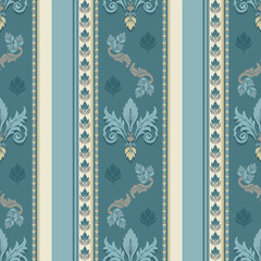 Traditional Thai vertical floral pattern in teal and beige, featuring ornamental curves and lotus-inspired elements. Ideal for wallpaper, textile, and cultural decoration use.