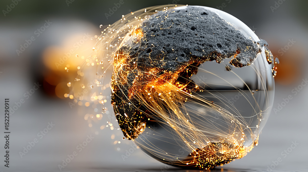Poster A captivating visual representation of a globe intertwined with bright trails of light, symbolizing connection and innovation.