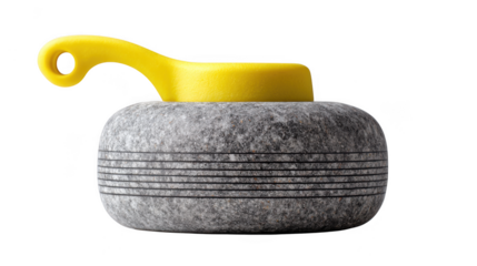 Curling stone with yellow handle isolated on transparent background