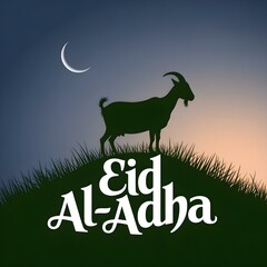 Eid al-Adha Silhouette Design of Goat on Hill with Modern Calligraphy Text

