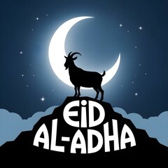 Eid al-Adha Silhouette Design of Goat on Hill with Modern Calligraphy Text

