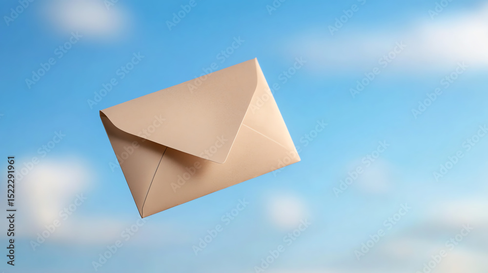 Poster a floating envelope against a serene blue sky, symbolizing communication, messages, and corresponden