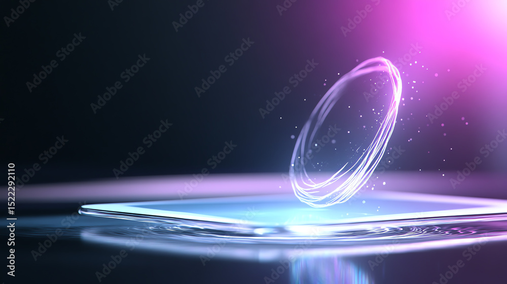 Aufkleber a futuristic glowing ring hovering above a sleek digital surface, ideal for themes of innovation and
