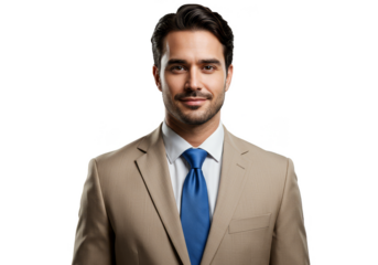 Portrait of Smiling Businessman in Suit and Blue Tie Isolated Background