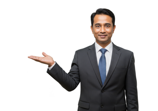 Portrait of Professional Businessman Presenting in Suit on Transparent Background