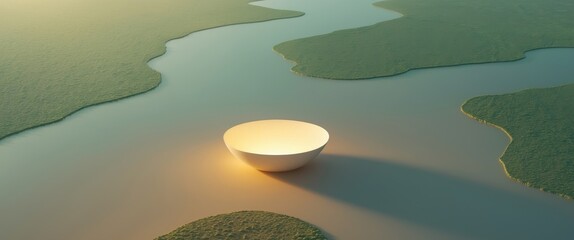 Luminous Bowl in a Dreamy Landscape. Abstract Light and Nature Composition.