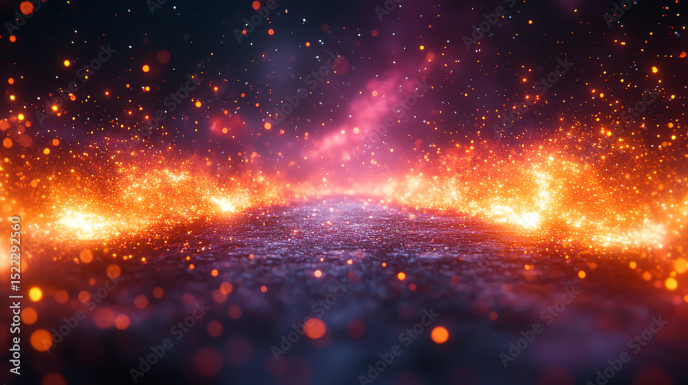 Poster a mesmerizing cosmic scene showcasing a vivid explosion of colors in a galaxy, filled with stars and