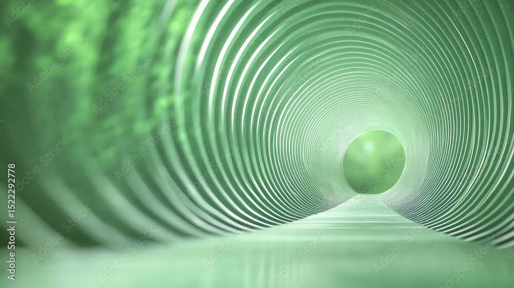 Poster A mesmerizing view of a green sphere within a circular tunnel, showcasing depth and motion in a scientific exploration.