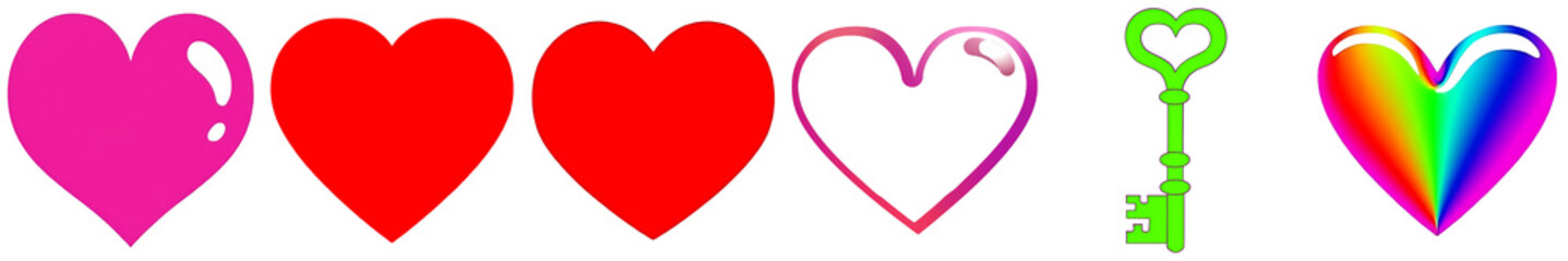 PNG row of colorful hearts and a key forms a vibrant collage.
