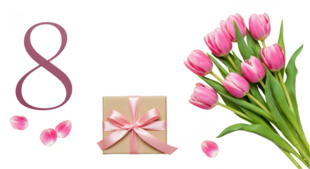 Transparent International Women's Day with Tulips Bouquet and Gift