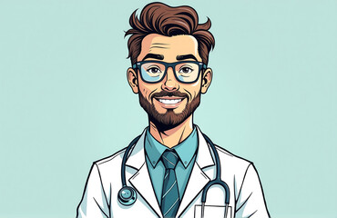vector doodle illustration featuring hand drawn medical doctor avatar comic book style magical