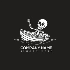 Skeleton on a boat logo design