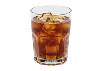 Refreshing Isolated Transparent Glass of Cola Drink with Ice Cubes