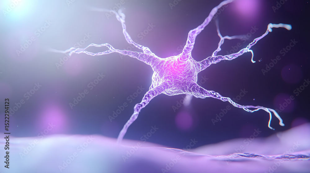 Poster A stunning close-up of a neuron showcasing its intricate structure and vibrant colors, symbolizing neural connections and brain health.