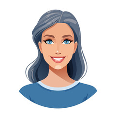 Flat Vector. Portrait of only one Woman. Simple Background.