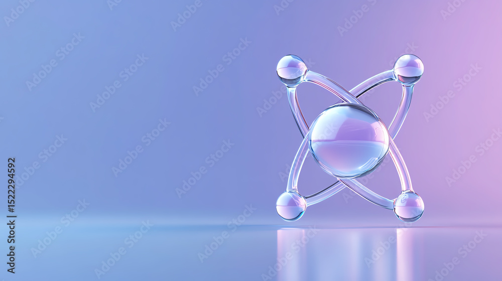 Poster a stylized illustration of an atom with vibrant colors on a smooth gradient background, representing