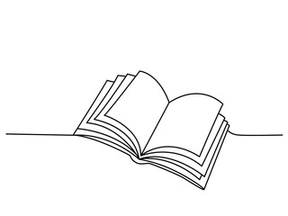 One line continuous line drawing open book with flying pages in sketch style. Vector illustration isolated on white background