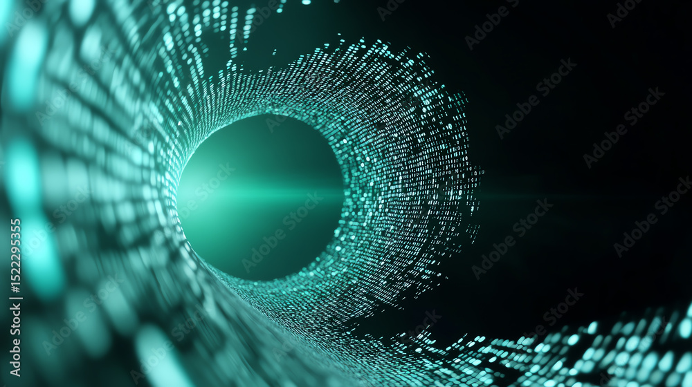 Poster Abstract representation of digital data flowing through a tunnel, illustrating concepts of technology and innovation.