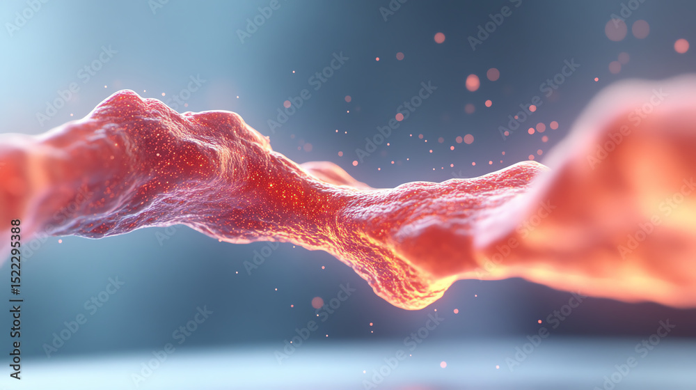 Poster Abstract representation of interconnected fibers illustrating complex biological structures and processes at a microscopic scale.