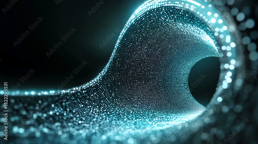 Aufkleber An abstract wave of glowing particles creating a mesmerizing visual flow and depth, best illustrating modern technology concepts.