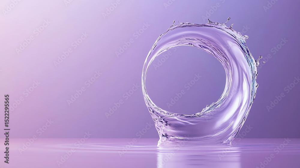 Poster an artistic representation of water in motion, capturing vibrant splashes and a circular form agains