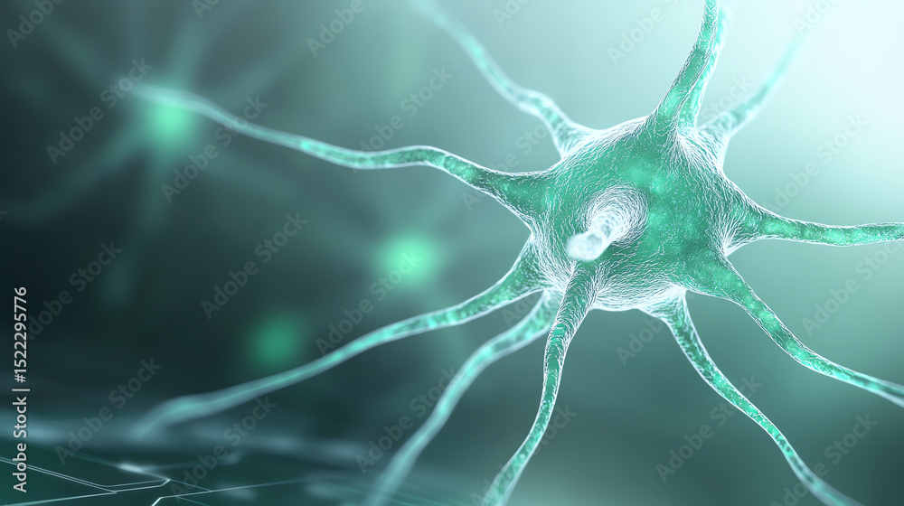 Poster close-up of a neuron showcasing its complex structure, highlighting the beauty of cellular biology a