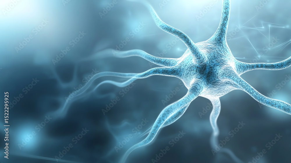 Aufkleber Close-up view of a neuron showcasing its intricate structure and connections, representing communication in the nervous system.