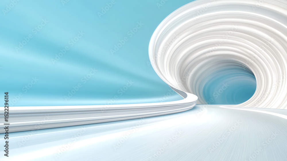 Poster futuristic tunnel showcasing vibrant curves and smooth lines, evoking a sense of speed and innovatio