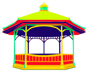 PNG Vibrant stylized pavilion stands prominently.