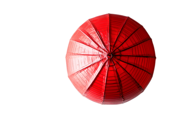  Red lantern, hanging against a white background, real photograph. 
