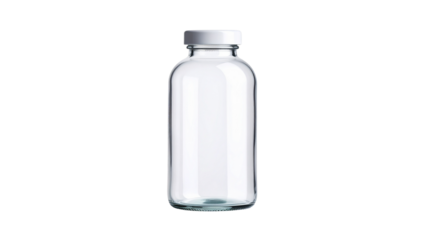 Clear Glass Jar with Silver Metal Lid Standing on White Background Ideal for Storage, Crafts, or Home Organization