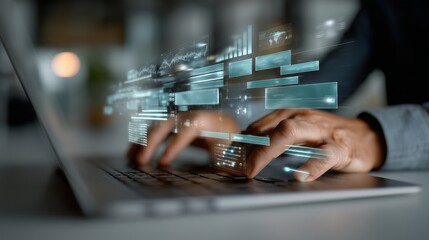 Futuristic Human-Computer Interaction with Holographic Interface and Digital Data Flow