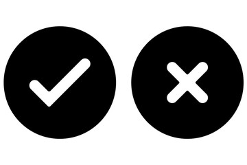 Set of tick mark and cross mark isolated in black colour and stroke with white background, check and cross mark icon set. checkmark and x mark icon use for apps and website. checkmark, icon, vector.
