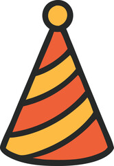 Party hat illustration with orange and yellow stripes