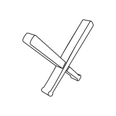 The outline of a large baseball bats symbol is made with black lines. 3D view of the object in perspective. Vector illustration on white background