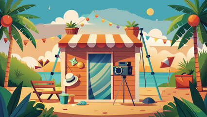 Obraz premium Beach photography studio summer vacation rental cartoon art