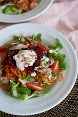 summer salad with lettuce beet and mozzarrella