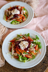 summer salad with lettuce beet and mozzarrella